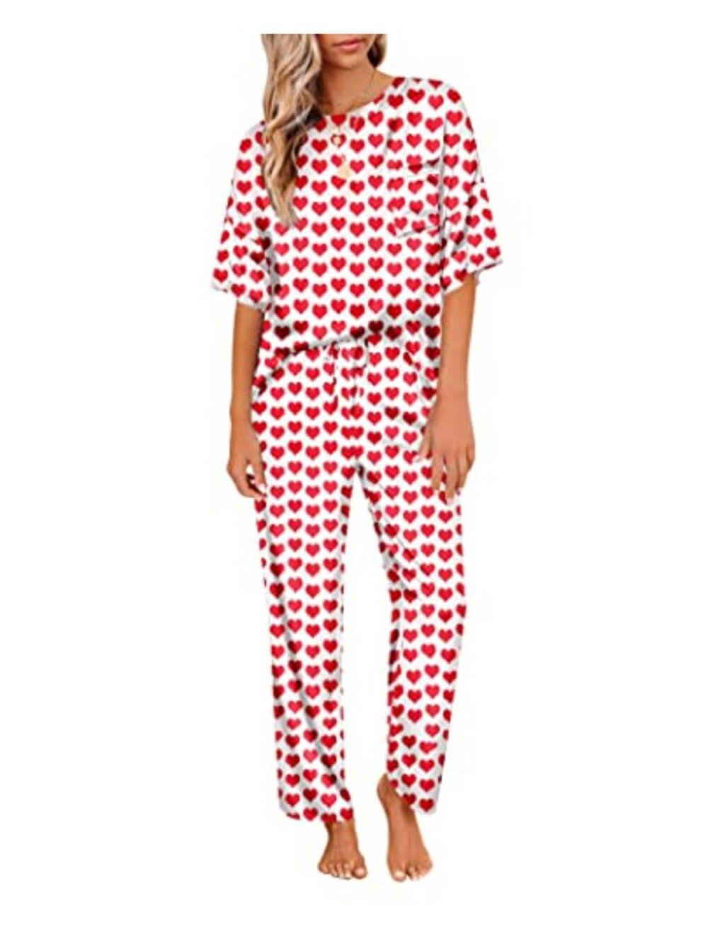 Ekouaer Women's Satin Pajama Set Short Sleeve Top & Long Pants Loungewear